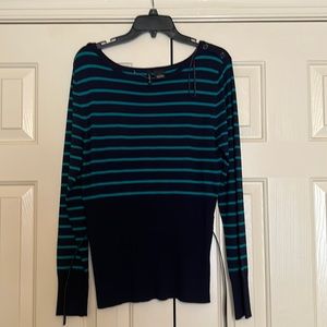 Blue with green stripes sweater.